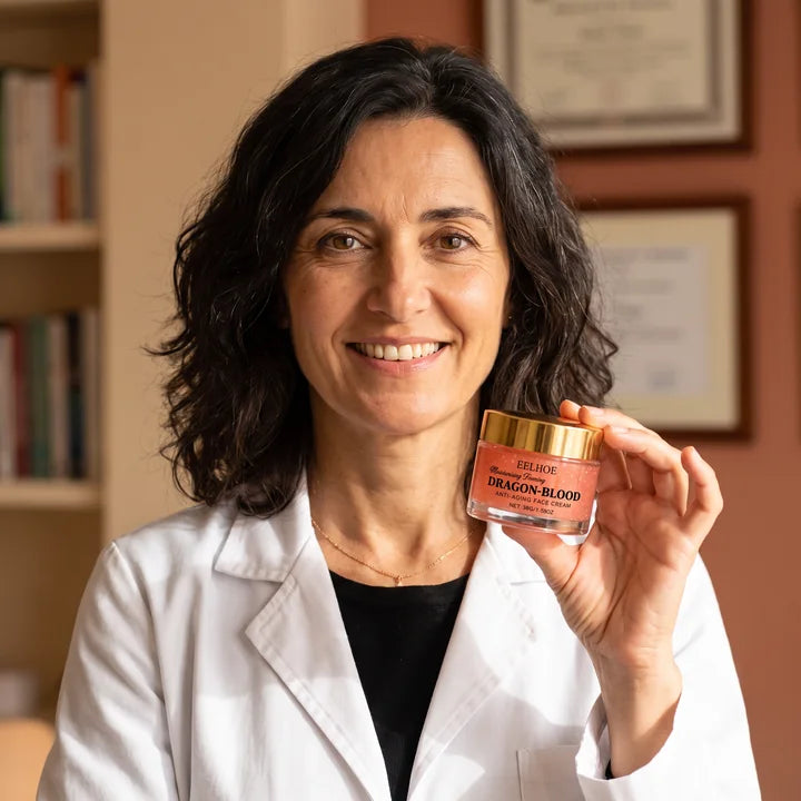 Dra. Carmen Vázquez con la Crema Dragon Blood