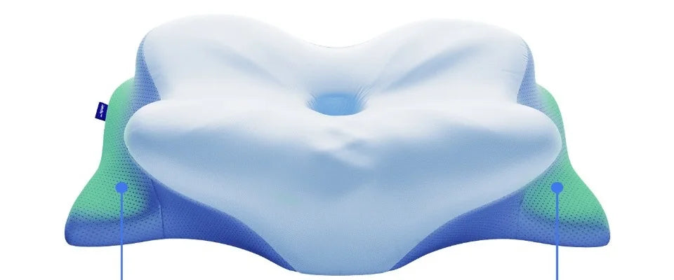 Almohada Alinea Ergo vista desde arriba con su diseño mariposa