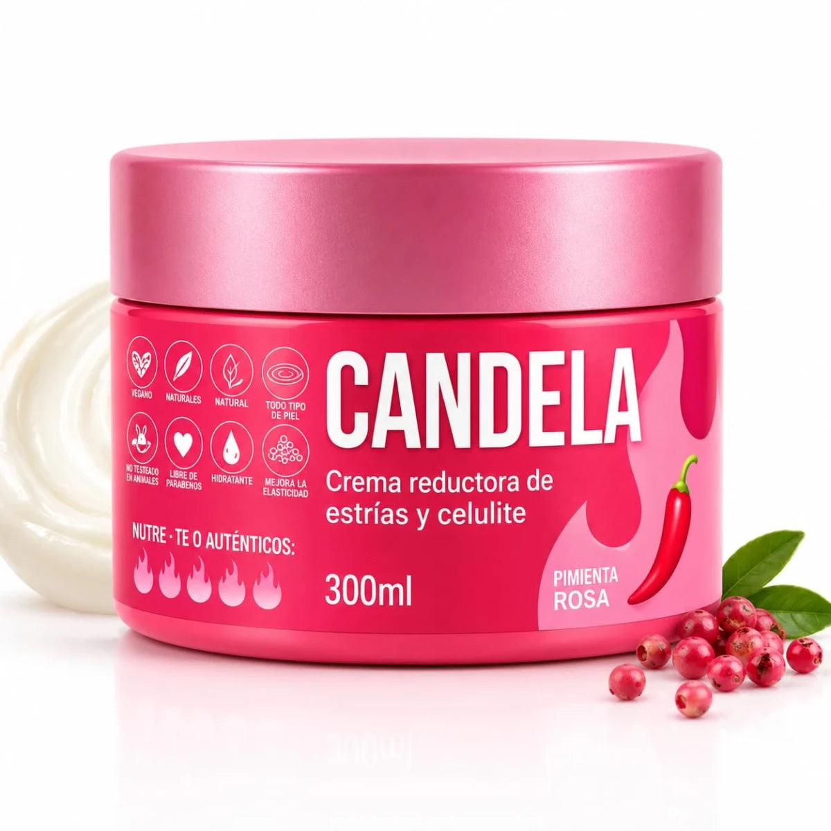 Candela, crema reductora de estrías y celulitis con pimienta rosa, 300 ml