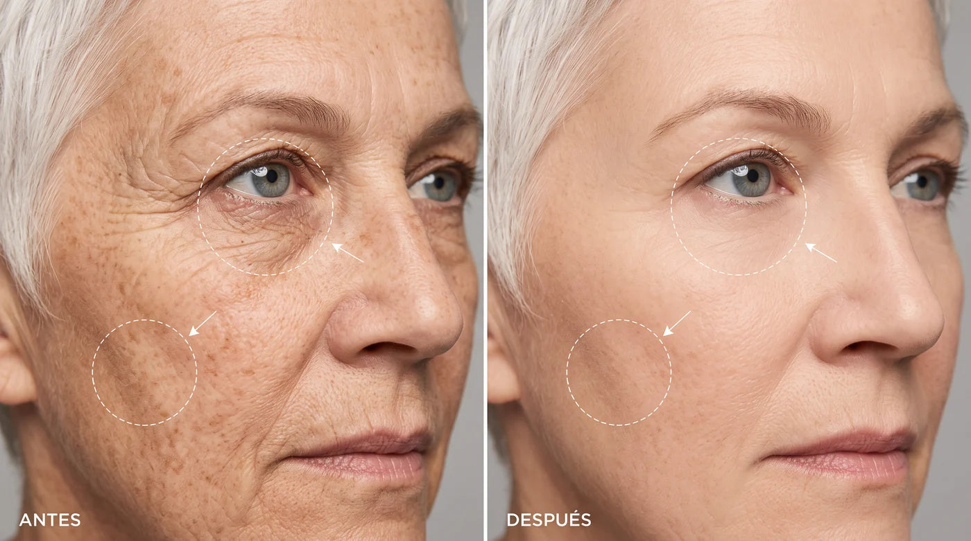 Antes y después: contorno de ojos de una mujer de unos 60 años