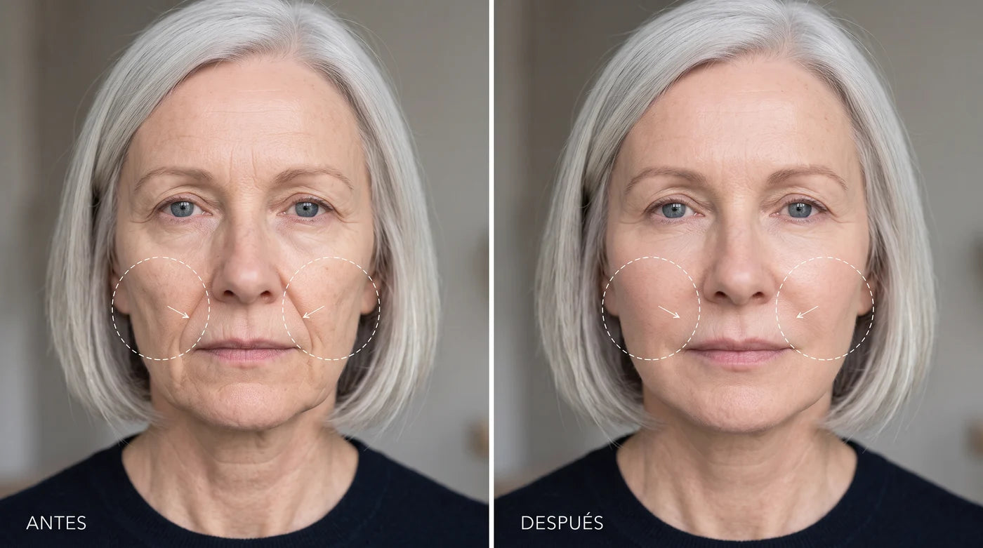 Antes y después: rostro completo, pómulos y surco nasogeniano