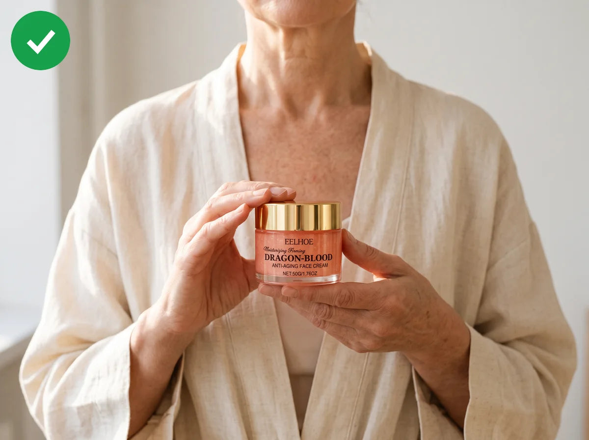 Mujer sosteniendo el tarro de Crema Dragon Blood