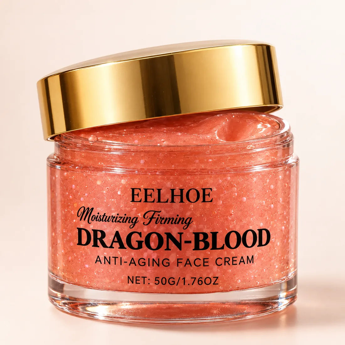 Tarro de Crema Botox Dragon Blood abierto, con las microcápsulas visibles
