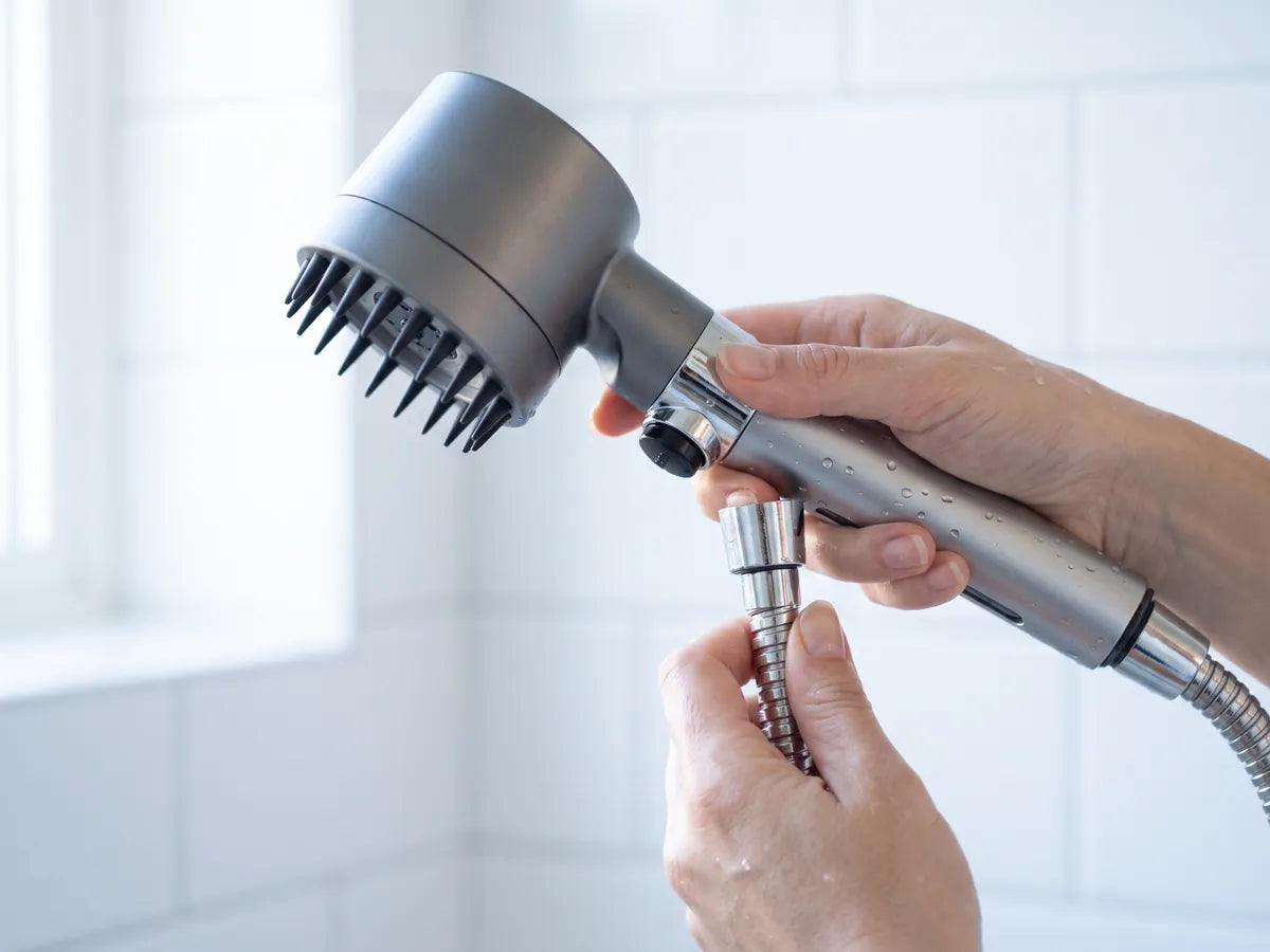 IonShower enroscándose en la manguera, sin herramientas