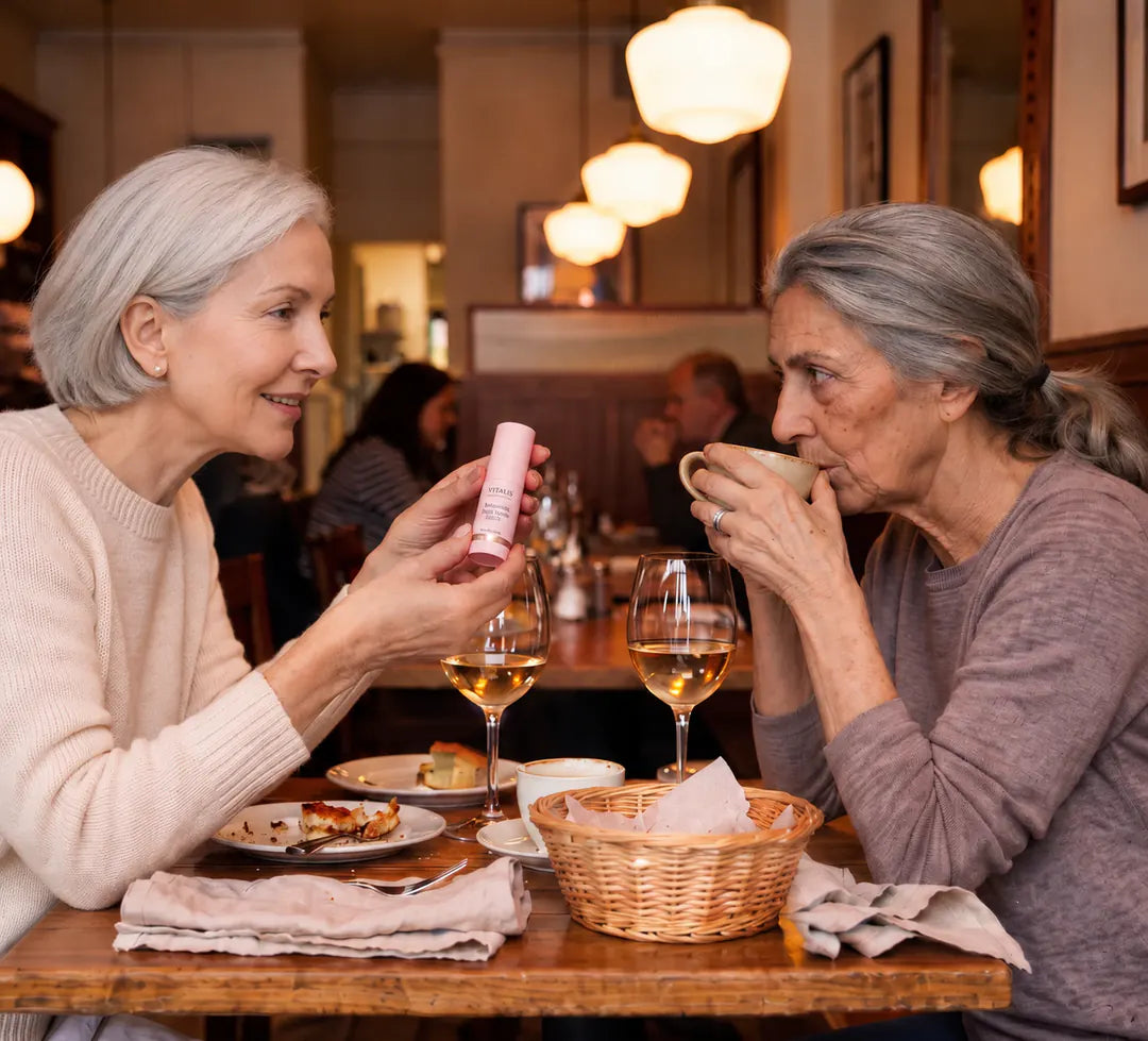 Marcela, 64 años, con el stick Vitalis en la mano, explicándome en el restaurante por qué todo lo que habíamos probado había fracasado